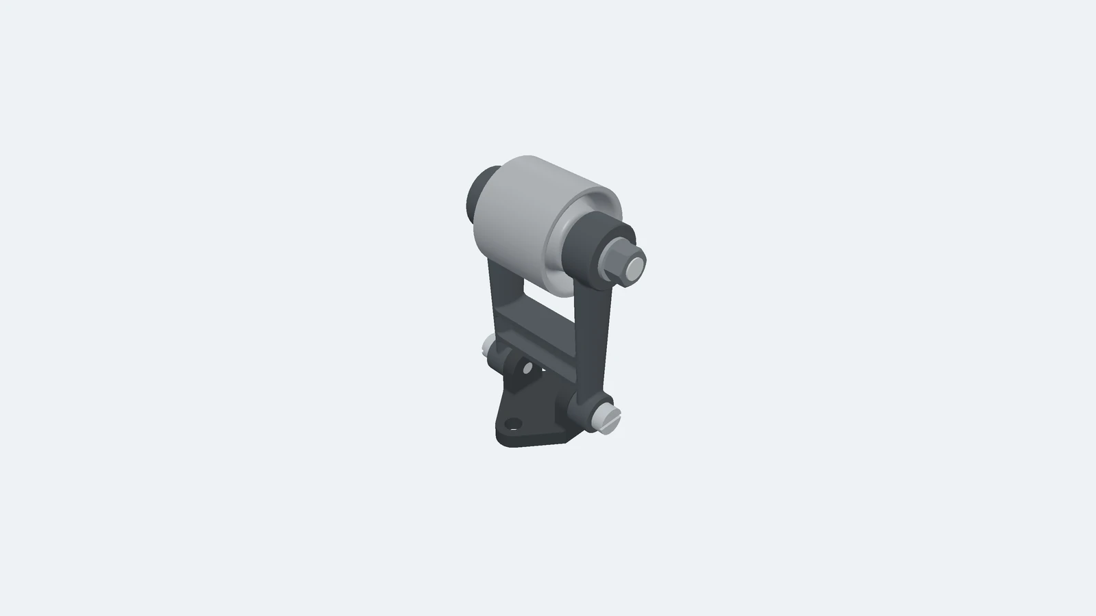 The belt tensioner assembly in three dimensions, viewed from above one corner