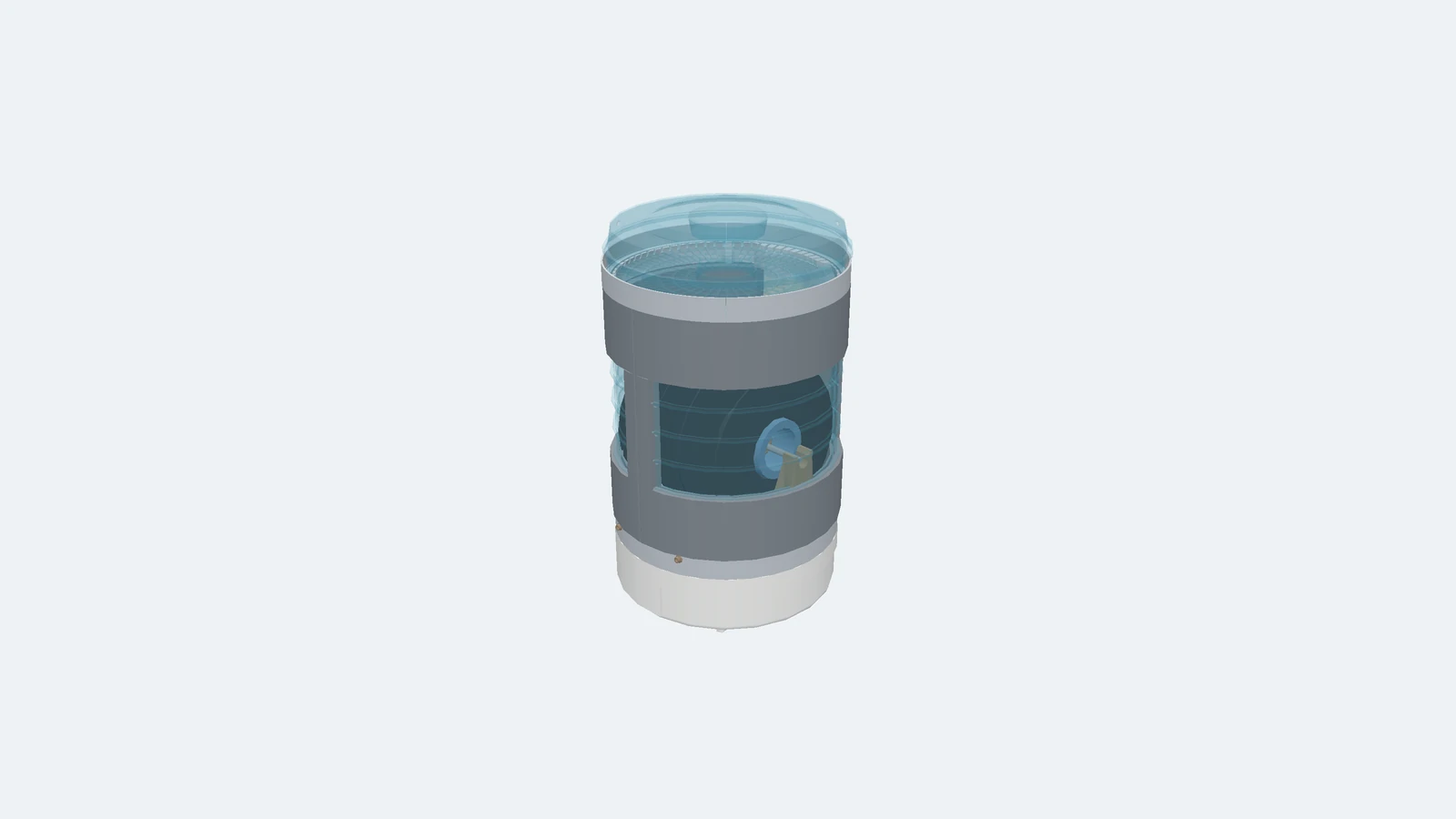 The conceptual vertical dehydrator in three dimensions, viewed from above one corner
