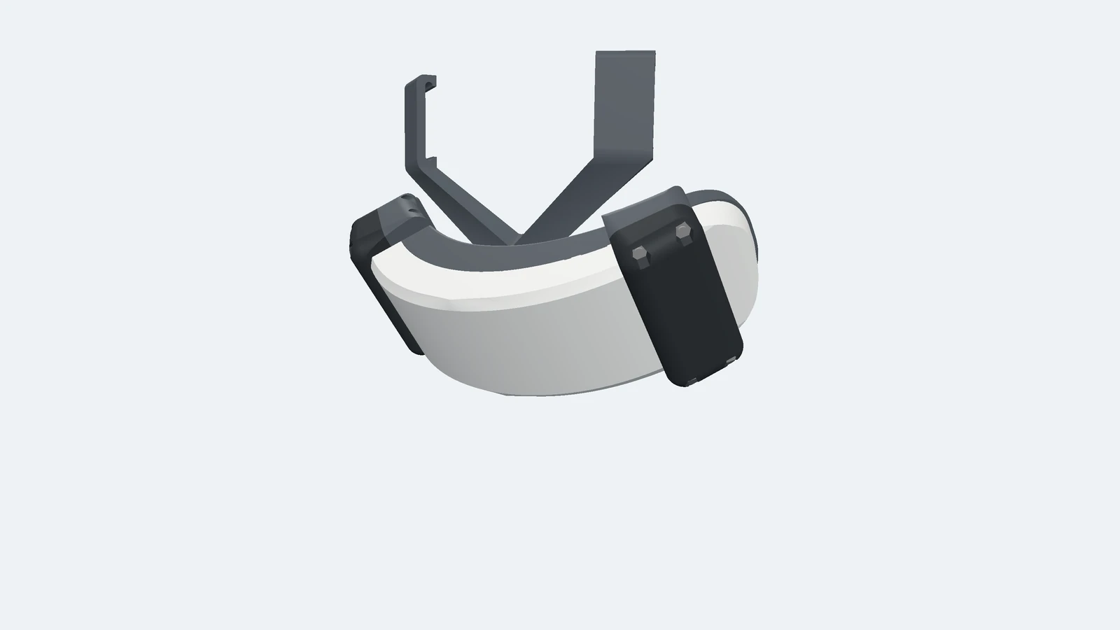 The battery adapter in three dimensions, seen from behind the battery
